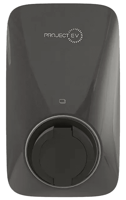 Electric vehicle charging station, front view.