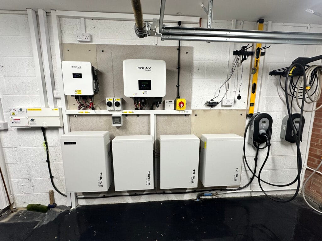 Home solar power inverter and battery storage setup.