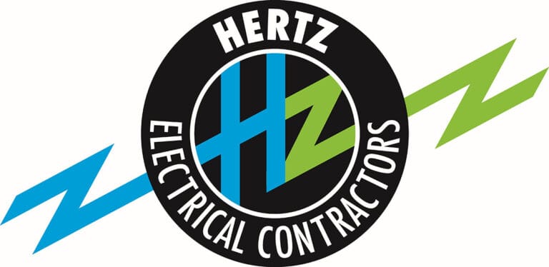 Hertz Electrical Contractors logo with blue-green lightning