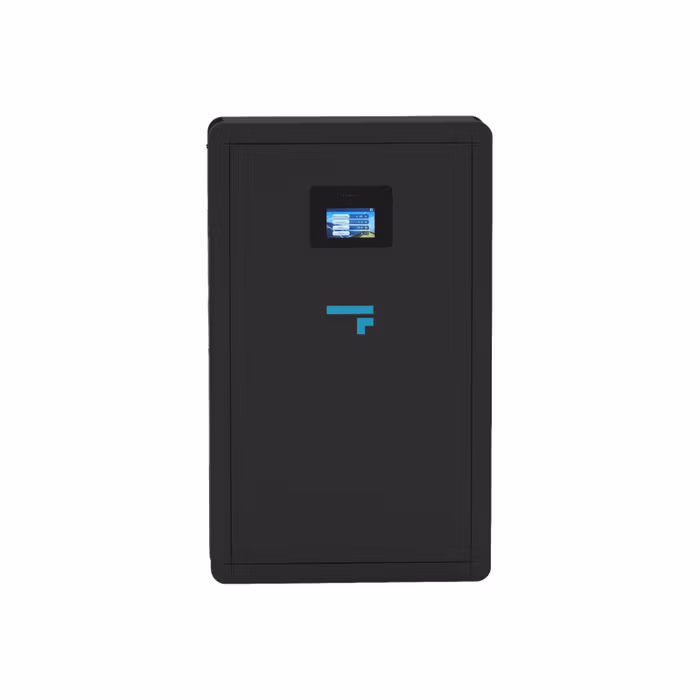 Black technology cabinet with digital display screen.