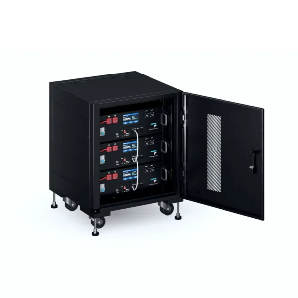 Open server rack with equipment inside
