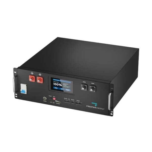 Black battery storage unit with display screen