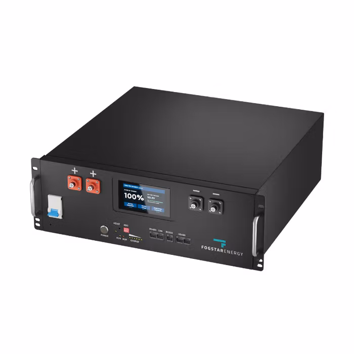 Black battery storage unit with display screen