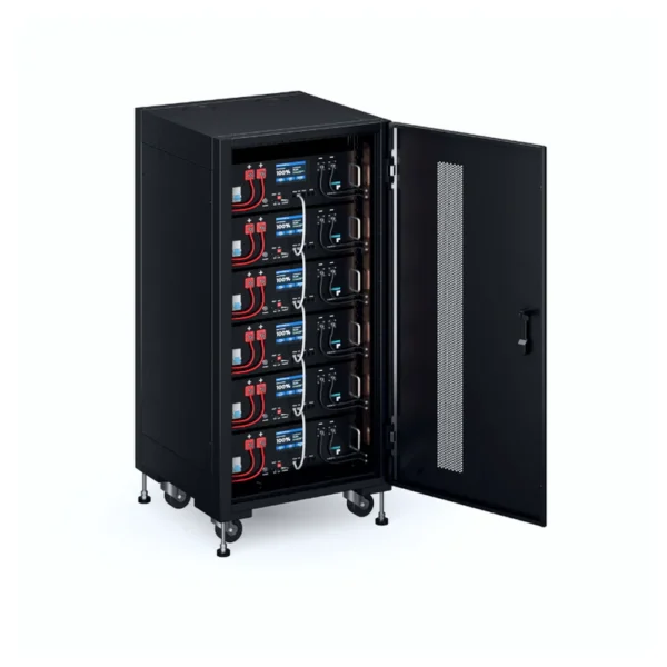 Open server rack with visible components.