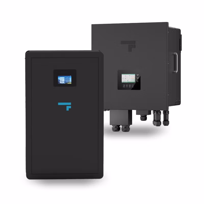 Two black wall-mounted solar inverter units