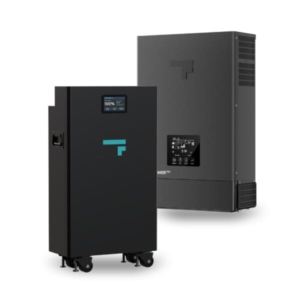 Two black industrial battery storage units