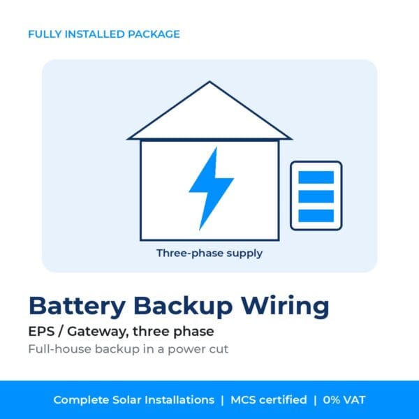 Three-phase battery backup wiring package for full-house power cuts