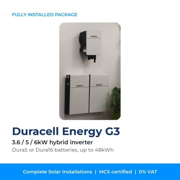 Duracell Energy G3 hybrid inverter with wall-mounted batteries